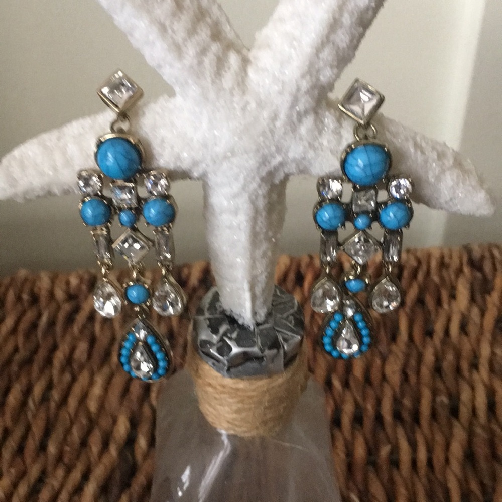Faux turquoise and rhinestone statement earrings